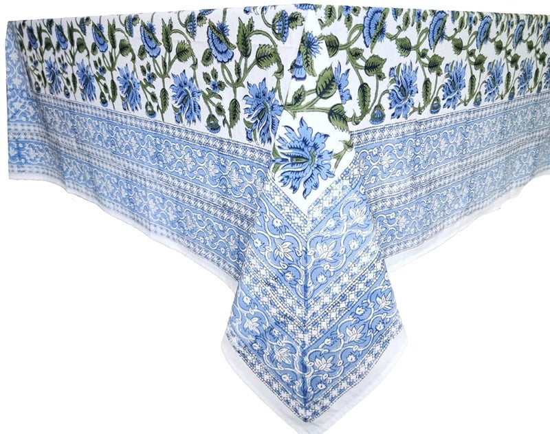 ATOSII Taj 100% Cotton Fall Autumn Tablecloth  Hand Block Print Floral Rectangle Table Cloth Linen for Dining Buffet Parties Weddings Outdoors Christmas Thanksgiving Decor 60 X 90 Inches  6 Seater - Image 2