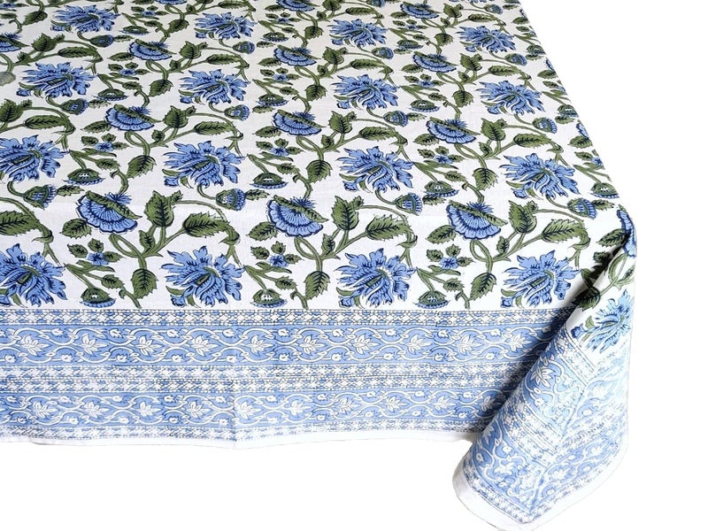ATOSII Taj 100% Cotton Fall Autumn Tablecloth  Hand Block Print Floral Rectangle Table Cloth Linen for Dining Buffet Parties Weddings Outdoors Christmas Thanksgiving Decor 60 X 90 Inches  6 Seater - Image 3
