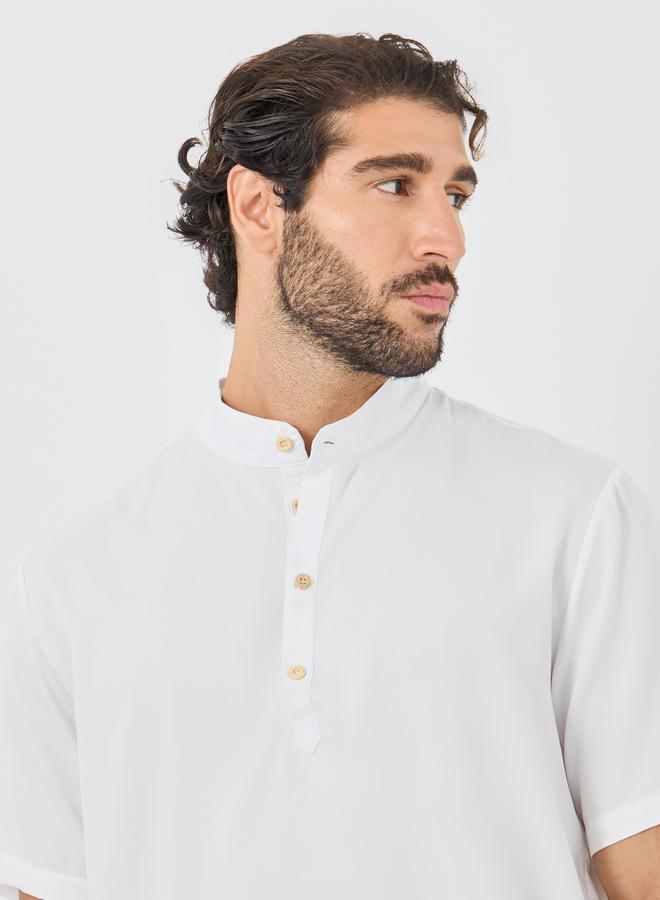 Styli Mandarin Collar Half Placket Short Sleeve Slim Fit Shirt - Image 3