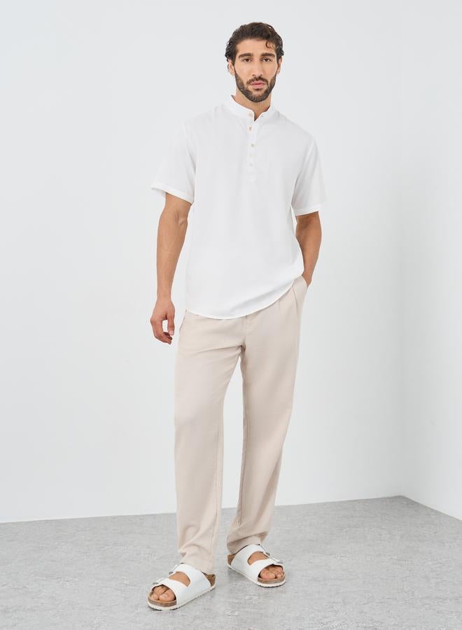 Styli Mandarin Collar Half Placket Short Sleeve Slim Fit Shirt - Image 2