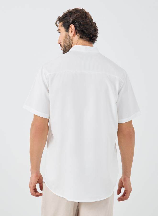 Styli Mandarin Collar Half Placket Short Sleeve Slim Fit Shirt - Image 4