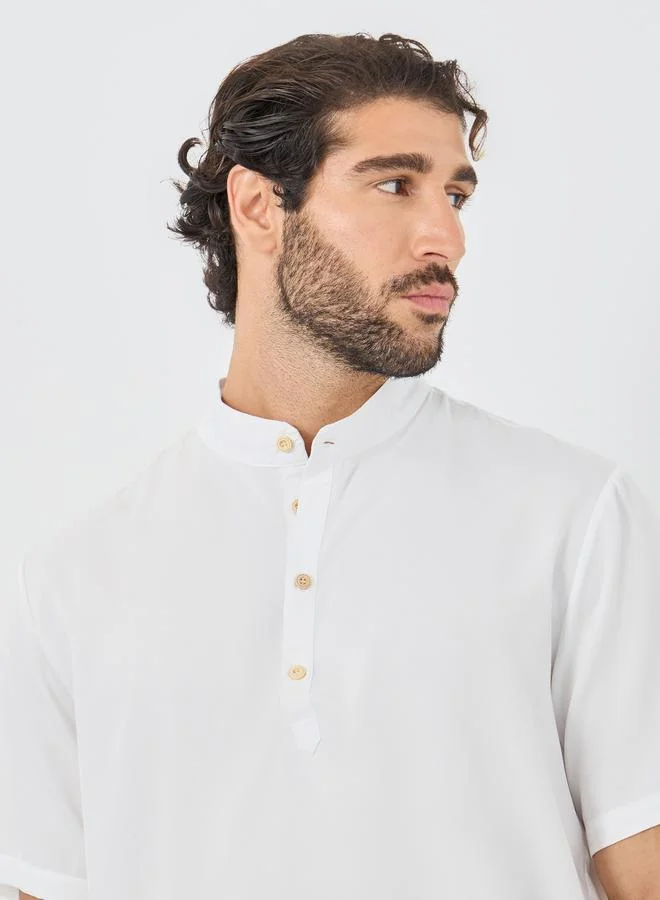 Styli Mandarin Collar Half Placket Short Sleeve Slim Fit Shirt