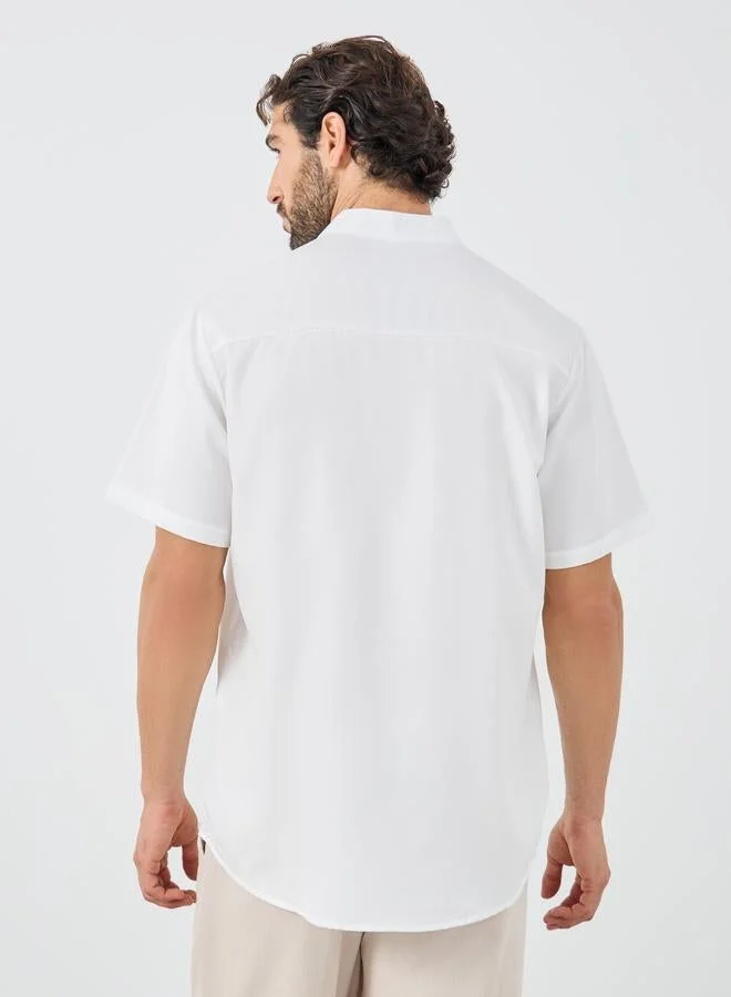Styli Mandarin Collar Half Placket Short Sleeve Slim Fit Shirt