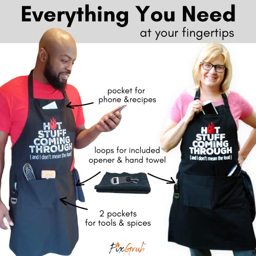 FixGrub Chefs Apron, Grill Apron, Funny Aprons for Men and Women, BBQ Apron, 3 Pockets, Bottle Opener, Towel and Gift Box Included - Image 3