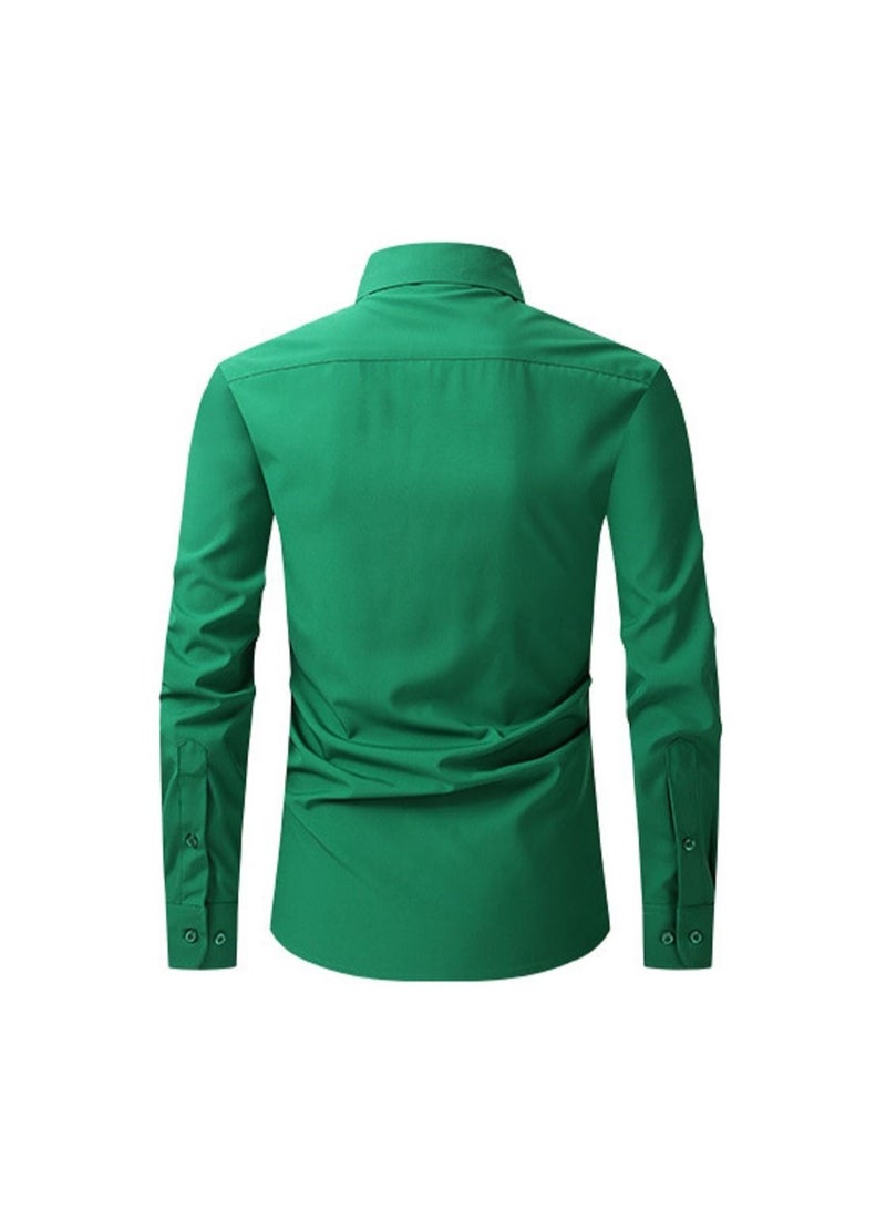 Loquat Thin Long Sleeved Slim Fitting Solid Color Men's Shirt - Image 2