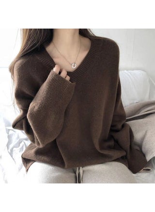 2024 Autumn/Winter New Idle Style Outerwear Loose Fit Pullover Versatile Knitted Top Base Layer Explosion Popular V-Neck Sweater Brown - pzsku/Z666E5CBBC7AE7B49CCD4Z/45/1746227188/57fd6e88-e493-448e-9146-a2e2fbb47fed