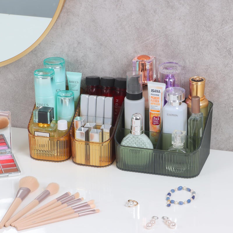 OSteed Green Makeup Organizer, Makeup Brush Holder 8 Cups for Vanity, Bathroom Countertop Cups, Dresser Organizer for Cosmetic Display, Skincare Srorage, Perfume Stand, Toiletry - Image 2