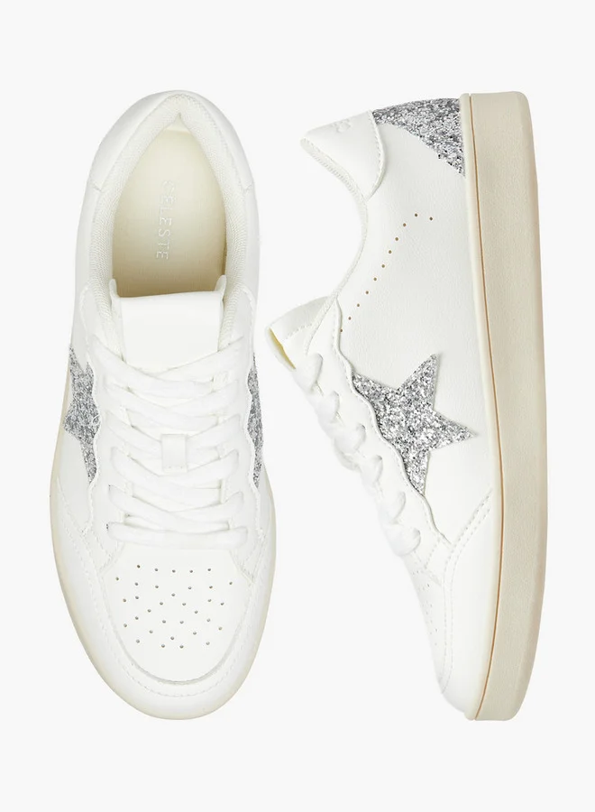 Celeste Women's Star Embellished Sneakers with Lace-Up Closure