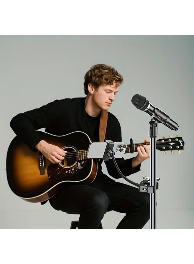 Black Adjustable Gooseneck Microphone Stand with Metal Clamp for Live Streaming - Image 3