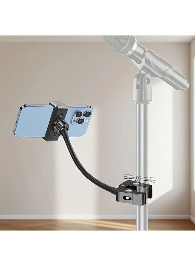 Black Adjustable Gooseneck Microphone Stand with Metal Clamp for Live Streaming - Image 2