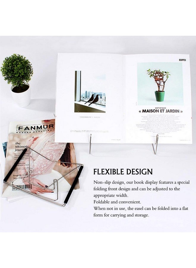 2Pcs Fold-N-Stow Book Stands, Metal Bookstand Music Book Easel Display Holder, Portable Reading Stand Book Holder, Book Bookrest For Hardcover Textbook I Pad Cookbook Recipe