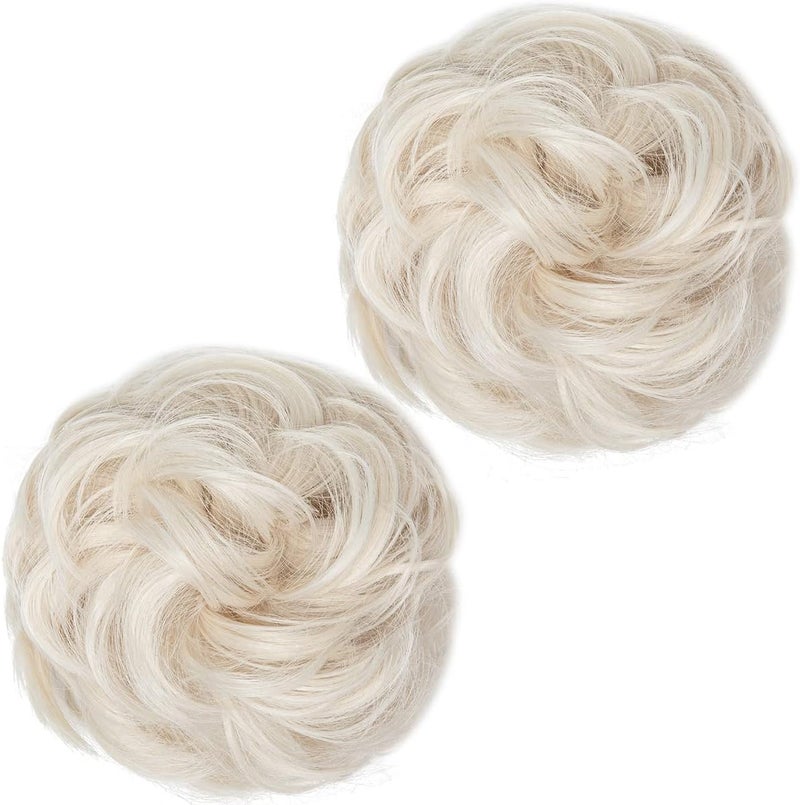 SARLA 2PCS Messy Hair Bun Hair Piece Small Scrunchies Synthetic Bun Hairpieces for Women Girls Updo Hair Extensions (Platinum Blonde-2PCS) - Image 2