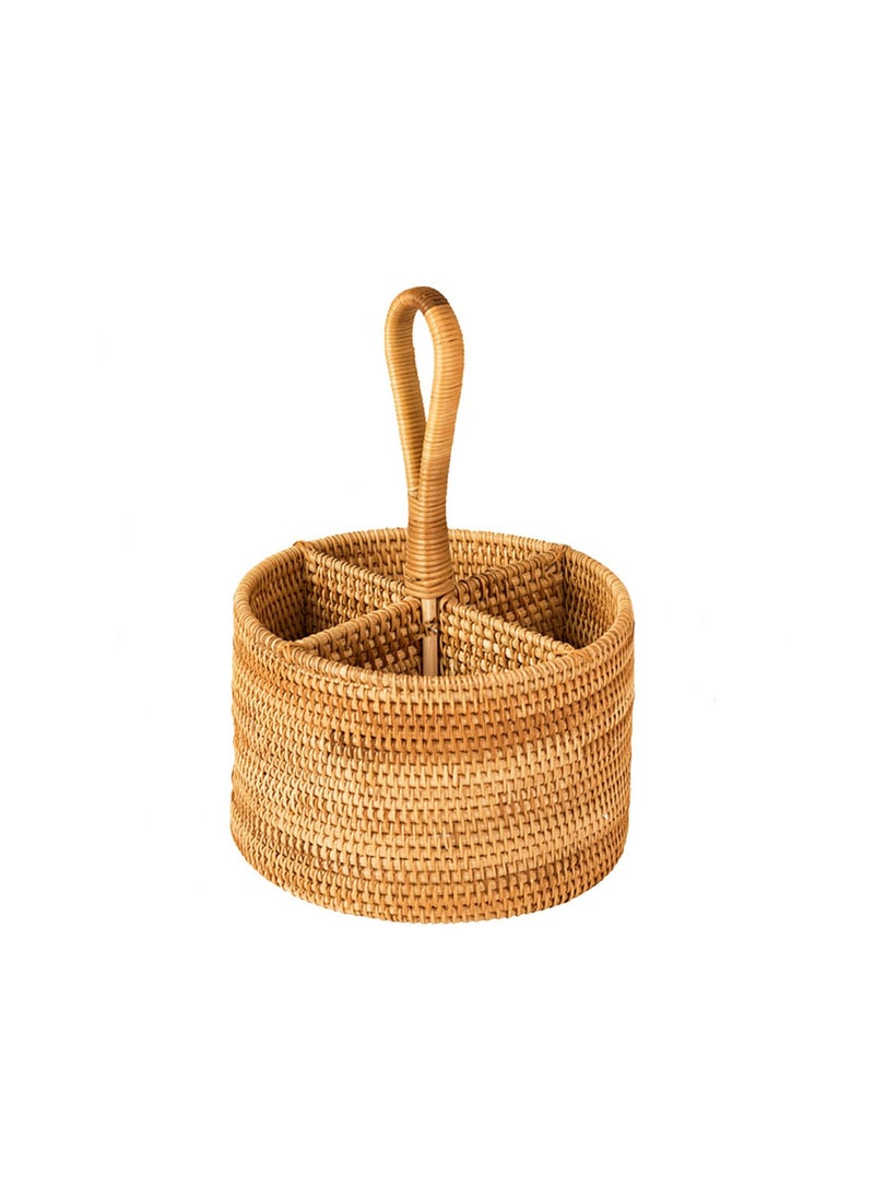 KASTWAVE - Wicker Flatware Organizer, Hand Woven Flatware Caddy with Handle, 4-Compartment Natural Woven Flatware Caddy Kitchen Utensil Holder for Countertop, Cooking Utensil Condiment Organizer - Image 1