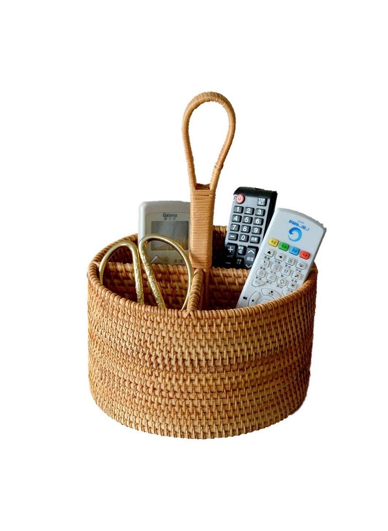 KASTWAVE - Wicker Flatware Organizer, Hand Woven Flatware Caddy with Handle, 4-Compartment Natural Woven Flatware Caddy Kitchen Utensil Holder for Countertop, Cooking Utensil Condiment Organizer - Image 1