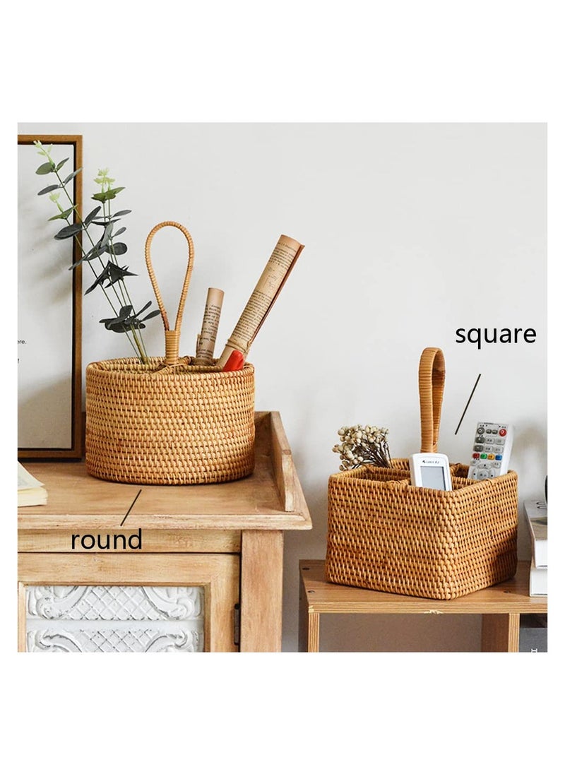 KASTWAVE - Wicker Flatware Organizer, Hand Woven Flatware Caddy with Handle, 4-Compartment Natural Woven Flatware Caddy Kitchen Utensil Holder for Countertop, Cooking Utensil Condiment Organizer - Image 1
