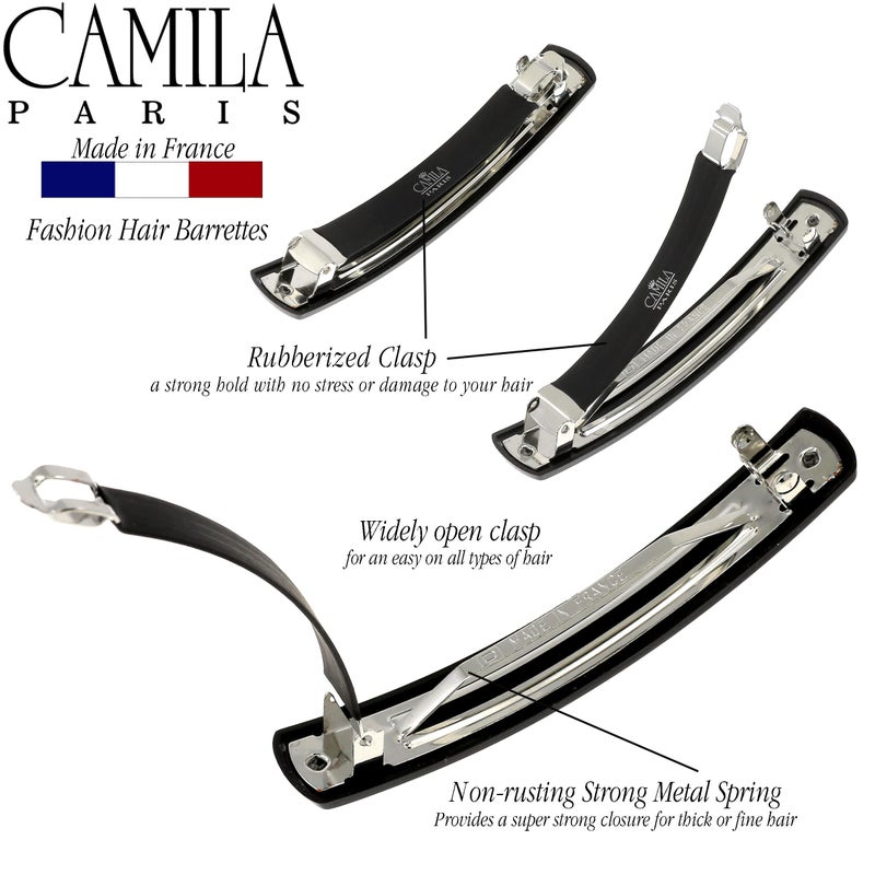 Camila Paris AD819 French Hair Barrette Clip for Girls, Black, Automatic Metal Clasp Strong Hold Grip Hair Clips for Women, No Slip and Durable Styling Girls Hair Accessories, Made in France - Image 5