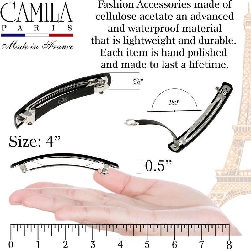 Camila Paris AD819 French Hair Barrette Clip for Girls, Black, Automatic Metal Clasp Strong Hold Grip Hair Clips for Women, No Slip and Durable Styling Girls Hair Accessories, Made in France - Image 4