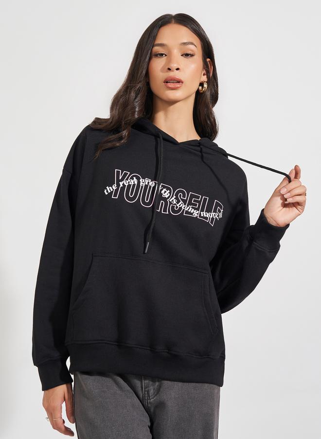 Styli Oversized Regular Length Slogan Hoodie - Image 1