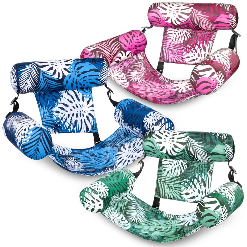 SLOOSH Pool Floats Chairs Adult, 3 Packs Inflatable Lounge Chairs,Blow up Pool Noodles Floats for Adults,Water Floating for Beach Party Summer Water Fun,Tropical Leaves - Image 1