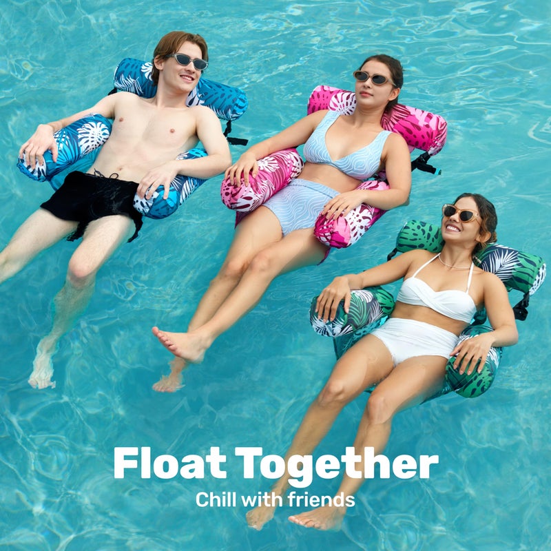 SLOOSH Pool Floats Chairs Adult, 3 Packs Inflatable Lounge Chairs,Blow up Pool Noodles Floats for Adults,Water Floating for Beach Party Summer Water Fun,Tropical Leaves - Image 3