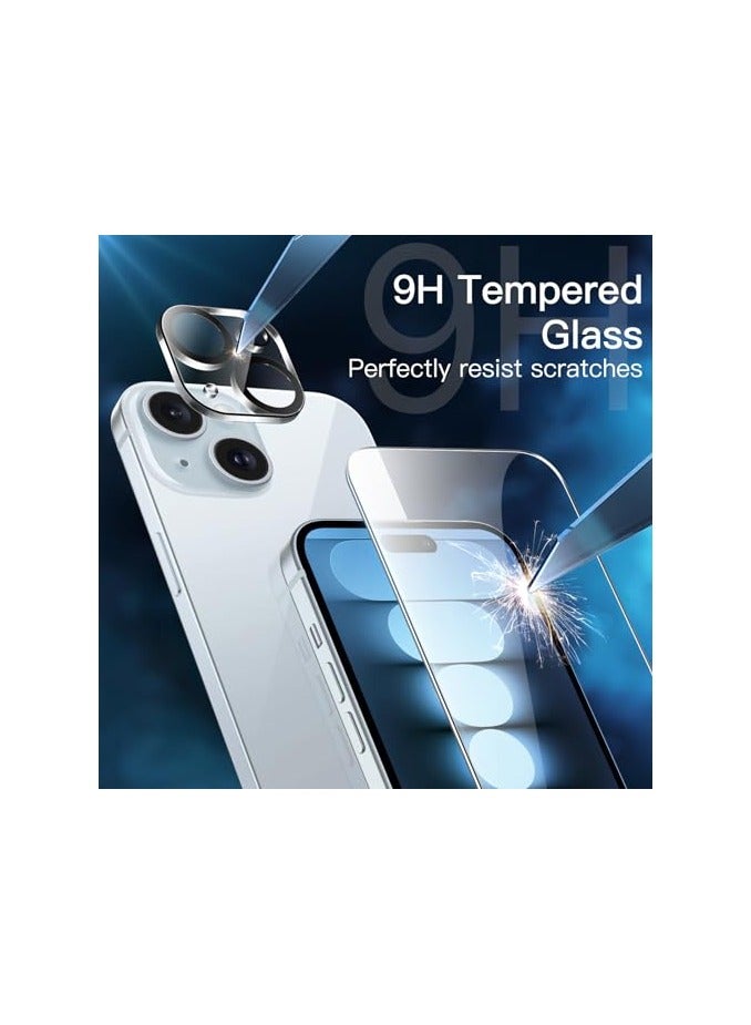 جي تيك واقي شاشة JETech لهاتف iPhone 15 Plus مقاس 6.7 بوصات مع واقي عدسة الكاميرا، أداة سهلة التركيب، طبقة من الزجاج المقسى، شفاف عالي الدقة، عبوتان لكل منهما - Image 2