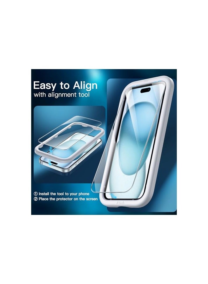 جي تيك واقي شاشة JETech لهاتف iPhone 15 Plus مقاس 6.7 بوصات مع واقي عدسة الكاميرا، أداة سهلة التركيب، طبقة من الزجاج المقسى، شفاف عالي الدقة، عبوتان لكل منهما - Image 3