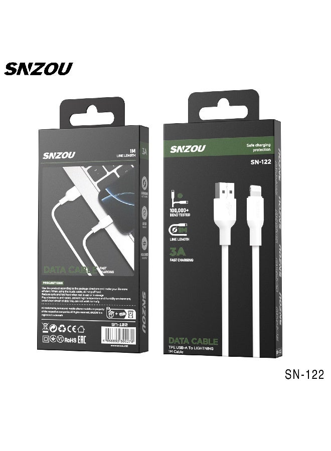 SNZOU QuickCharge 3A USB-A to Lightning Cable 1M SN-122 - White - Image 2