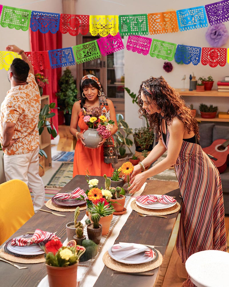 Heartome 36 FT Cinco De Mayo Decorations, 2 Pack Mexican Party Banner, Plastic Fiesta Banner Colorful Papel Picado Hanging Banner String Flags Mexican Theme Party Dia De Los Muertos Day of the Dead Decor - Image 4