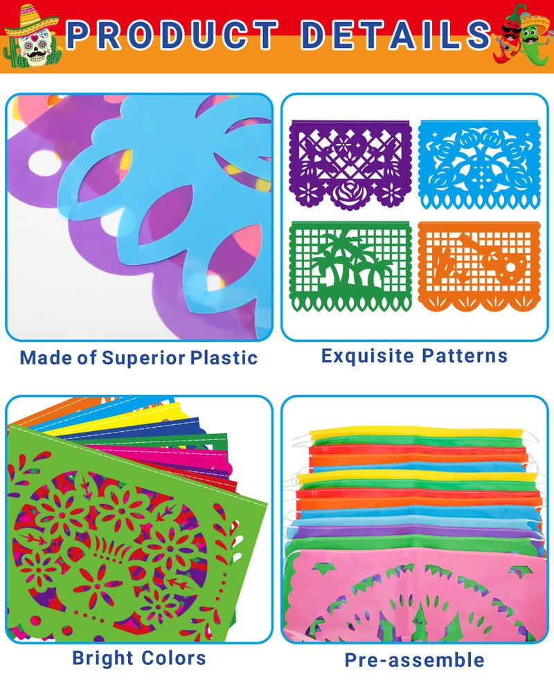 Heartome 36 FT Cinco De Mayo Decorations, 2 Pack Mexican Party Banner, Plastic Fiesta Banner Colorful Papel Picado Hanging Banner String Flags Mexican Theme Party Dia De Los Muertos Day of the Dead Decor - Image 3