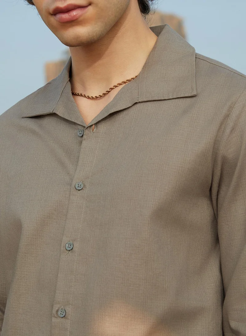Campus Sutra Men's Olive Green Woven-Lined Shirt