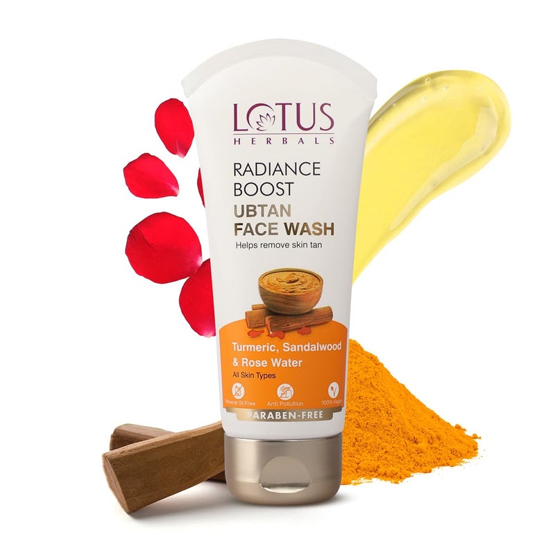 Lotus Herbals Radiance Boost Ubtan Face Wash With 0075 Salicylic Acid Turmeric Sandalwood and Rose Water Glowing Skin Reducing Dark Spots Paraben free 100gm - Image 1