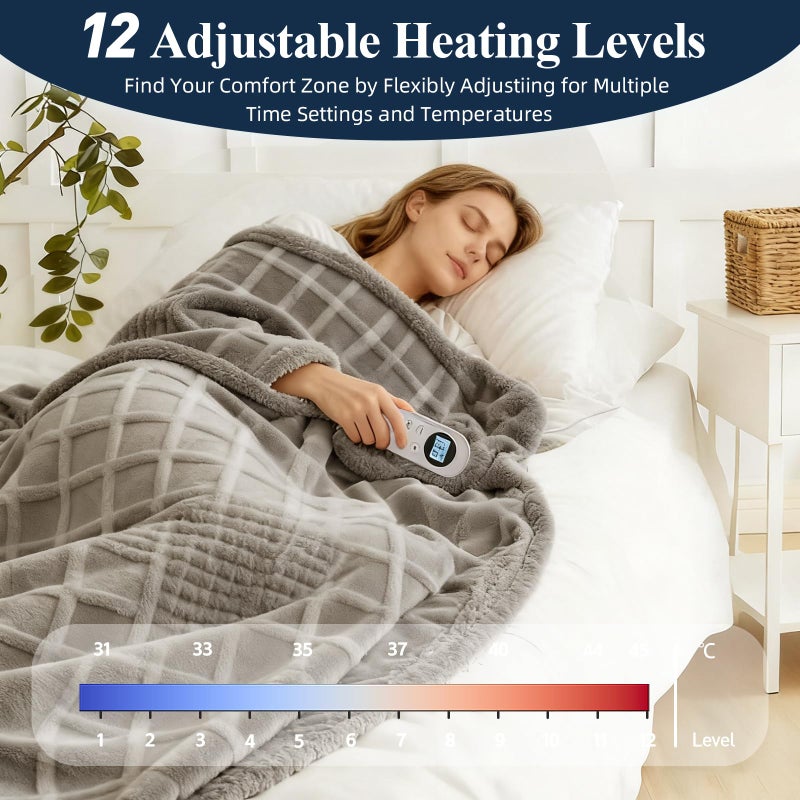 Eastsora Heated Blanket Electric Throw, 50"X60" Heating Blanket Waffle with 12 Heat Levels, Fast Heating Blanket with 1-12H Timer, Overheat Protection with ETL & FCC for Bed Home Office Sofa (Light Grayï¼‰ - Image 2