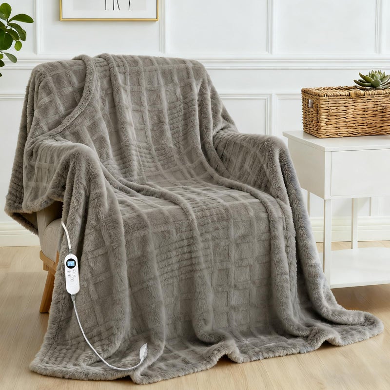 Eastsora Heated Blanket Electric Throw, 50"X60" Heating Blanket Waffle with 12 Heat Levels, Fast Heating Blanket with 1-12H Timer, Overheat Protection with ETL & FCC for Bed Home Office Sofa (Light Grayï¼‰ - Image 1