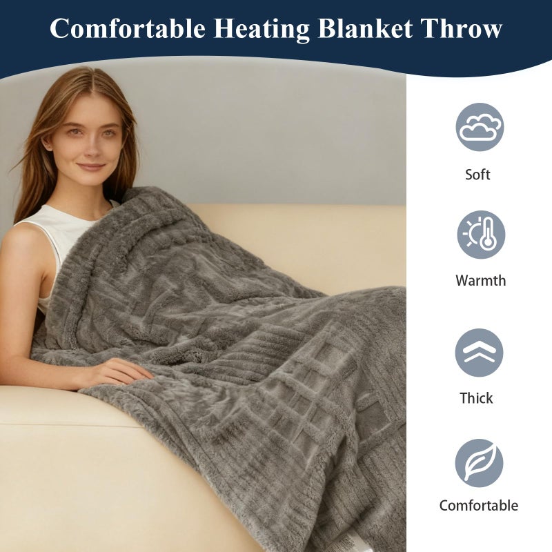 Eastsora Heated Blanket Electric Throw, 50"X60" Heating Blanket Waffle with 12 Heat Levels, Fast Heating Blanket with 1-12H Timer, Overheat Protection with ETL & FCC for Bed Home Office Sofa (Light Grayï¼‰ - Image 4