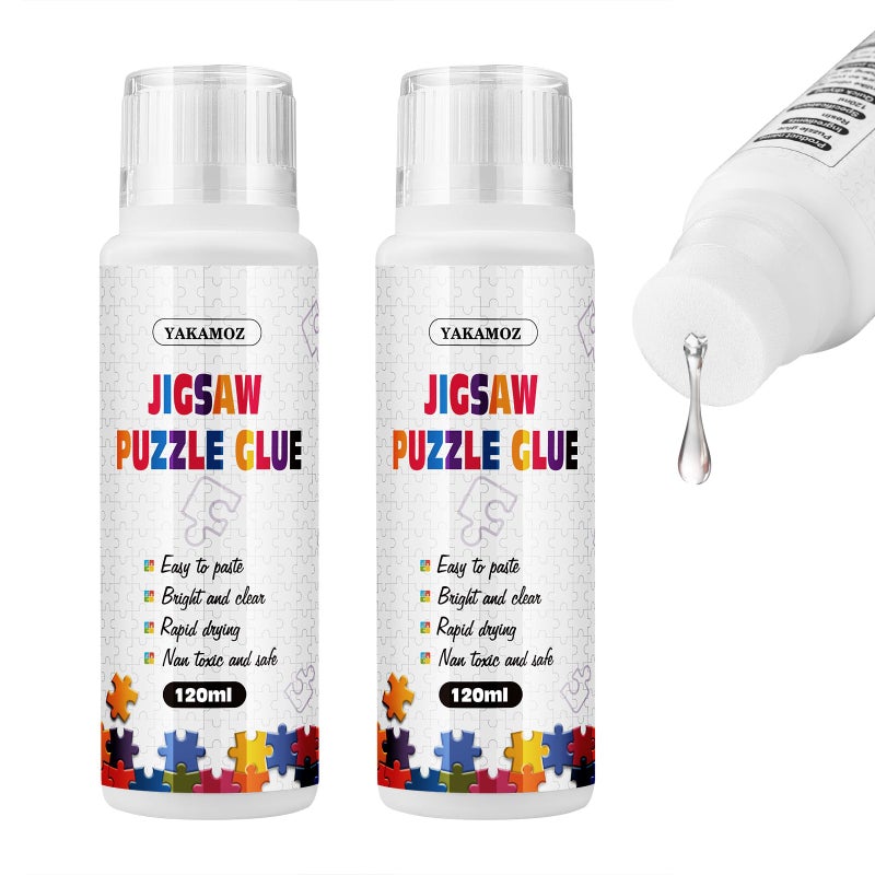YAKAMOZ Jigsaw Puzzle Glue with Sponge Head for Adults Clear Water-Soluble Craft Glue Quick Dry for 1000/1500/3000 Pieces of Puzzle,240ML - Image 1