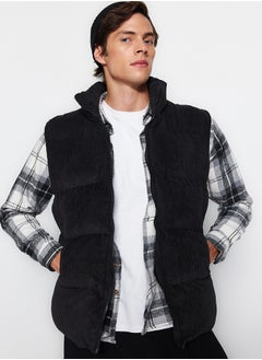 Black Men's Regular Fit Winter Velvet Vest TMNAW23YE00013