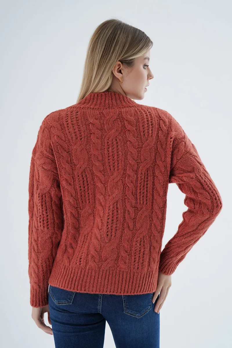 Trist Star Women's Tile Oversize V Neck Hair Knitted Openwork Buttoned Wool Blend Knitted Long Cardigan