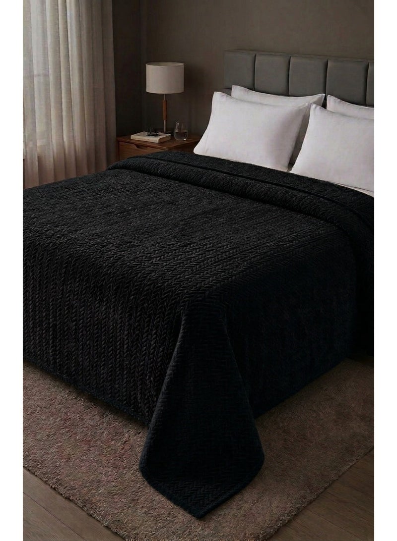 Soft Plush Bed Blanket, Black, 220x230 cm