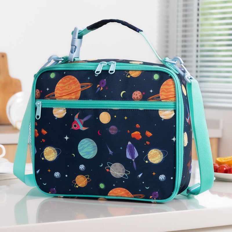 New Kidsren's Cross-Body Snack Fruit Preservation Lunch Bag Cartoon Shark Dinosaur Satchel Insulated Bag(Space) - Image 1