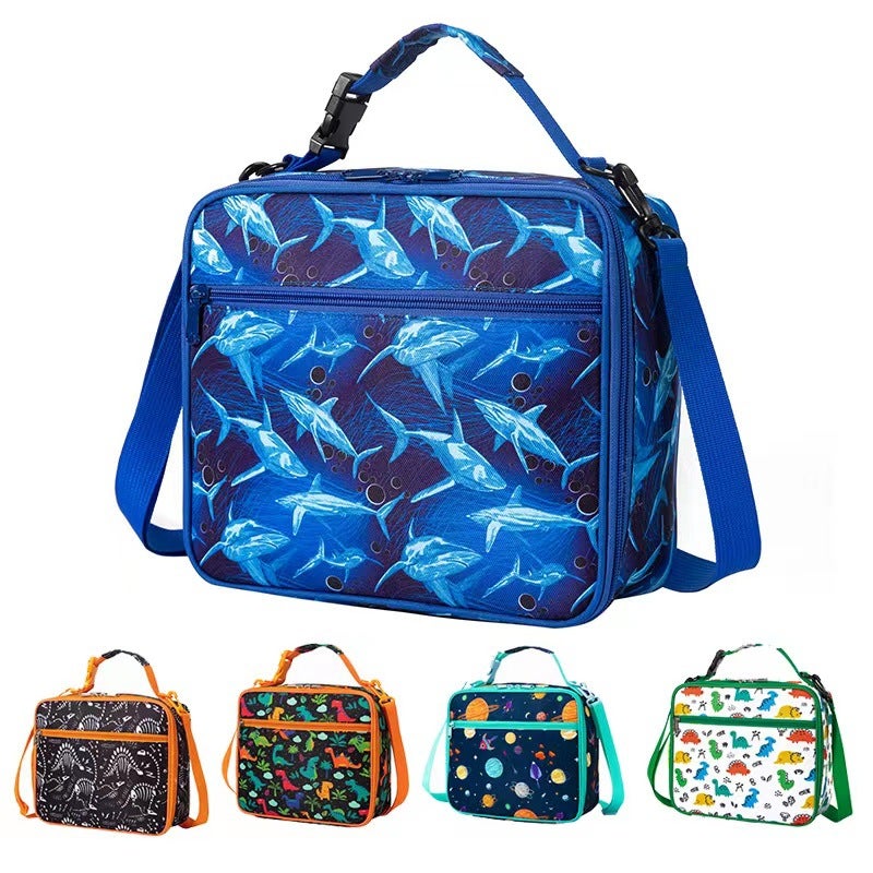 New Kidsren's Cross-Body Snack Fruit Preservation Lunch Bag Cartoon Shark Dinosaur Satchel Insulated Bag(Space) - Image 2