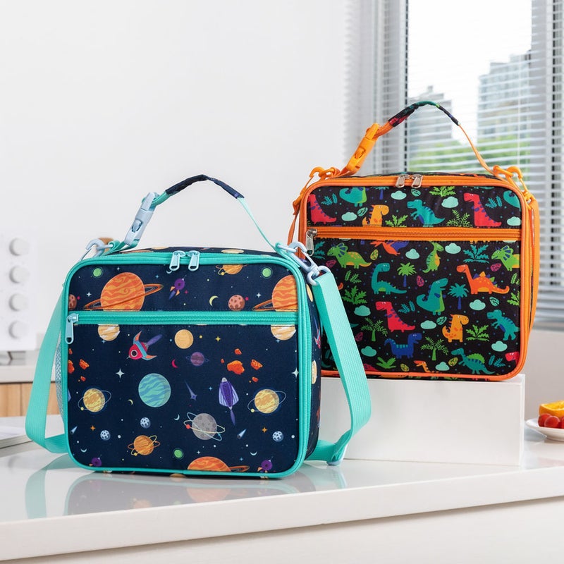 New Kidsren's Cross-Body Snack Fruit Preservation Lunch Bag Cartoon Shark Dinosaur Satchel Insulated Bag(Space) - Image 5