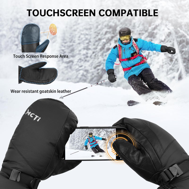 MCTi Ski Mittens Down Mittens Winter Cold Weather Waterproof Touch Screen Mitt for Men - Image 4