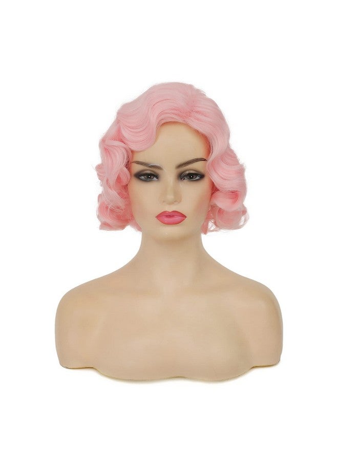Swiking Short Pink Curly Finger Wigs For Women Synthetic Wave Full Wig Cosplay Halloween Flapper Vintage Mommy Wig - Image 3
