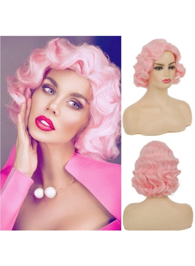 Swiking Short Pink Curly Finger Wigs For Women Synthetic Wave Full Wig Cosplay Halloween Flapper Vintage Mommy Wig - Image 2