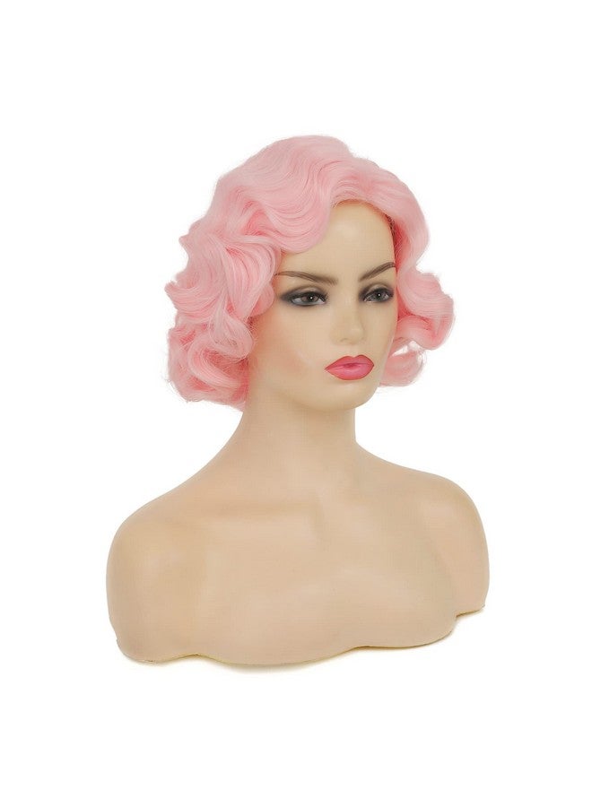 Swiking Short Pink Curly Finger Wigs For Women Synthetic Wave Full Wig Cosplay Halloween Flapper Vintage Mommy Wig - Image 5