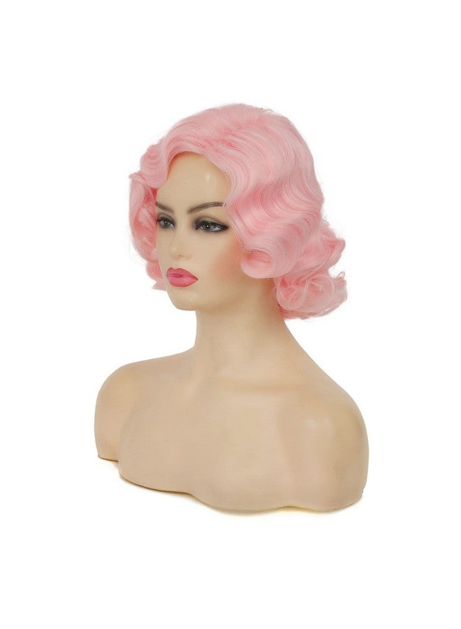 Swiking Short Pink Curly Finger Wigs For Women Synthetic Wave Full Wig Cosplay Halloween Flapper Vintage Mommy Wig - Image 4