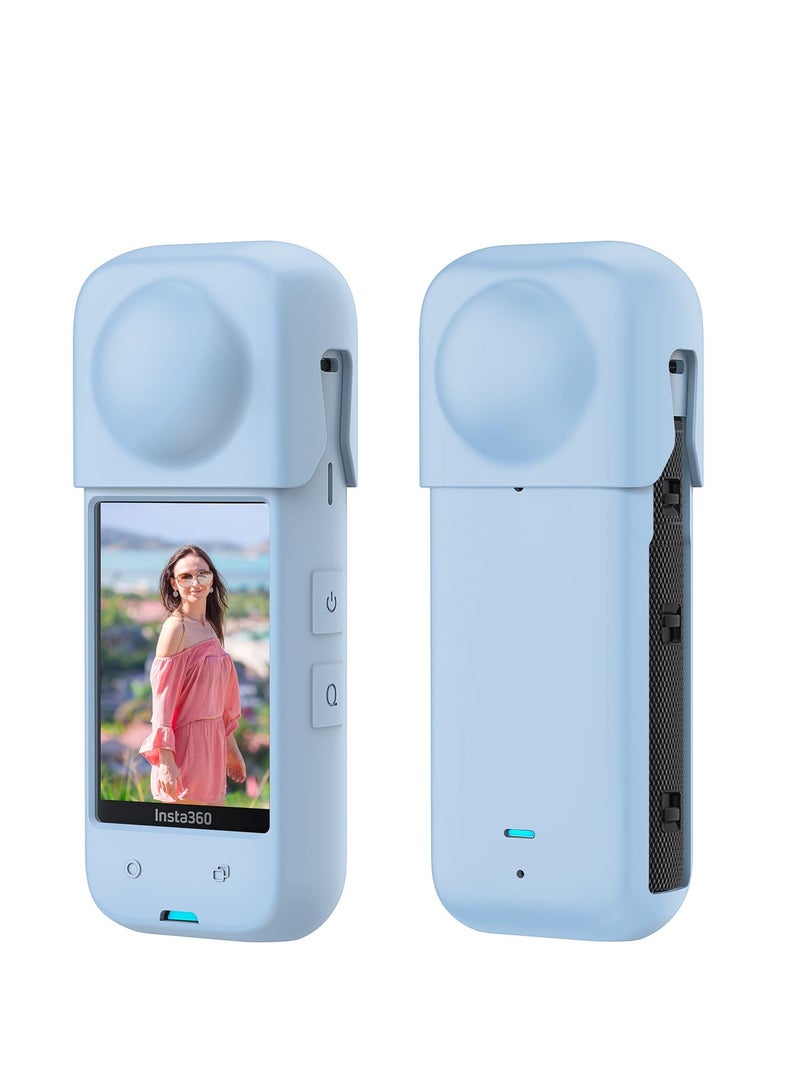 Silicone Case For Insta360 X4 Body Protective Cover with Lens Cap Anti-Slip Anti-Scratch Soft Protective Case for Insta 360 X4 Camera Accessories (Blue)  - Image 1