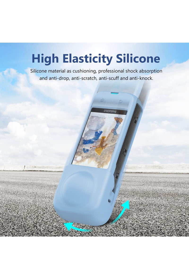 Silicone Case For Insta360 X4 Body Protective Cover with Lens Cap Anti-Slip Anti-Scratch Soft Protective Case for Insta 360 X4 Camera Accessories (Blue)  - Image 5