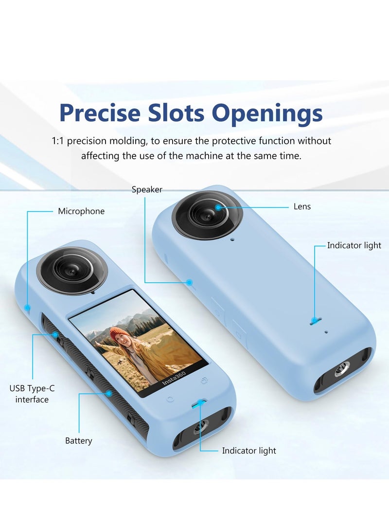 Silicone Case For Insta360 X4 Body Protective Cover with Lens Cap Anti-Slip Anti-Scratch Soft Protective Case for Insta 360 X4 Camera Accessories (Blue)  - Image 2