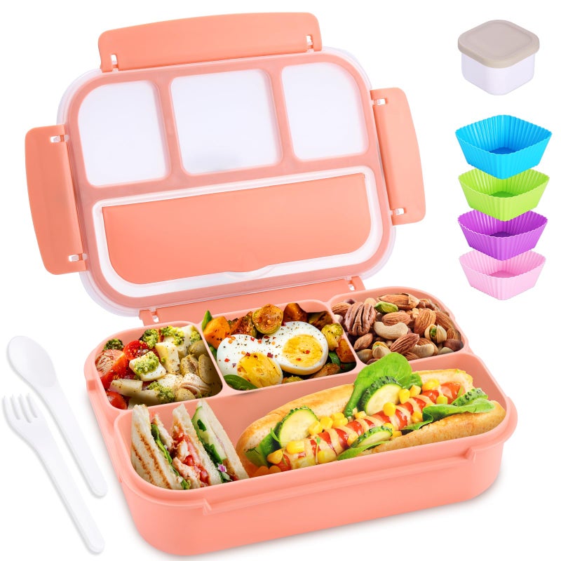 Bento Box Adult Lunch Box Lunch Containers for Kids Girls Boys with 4 Compartments Lunchable Food Container with Utensils Sauce Jar Muffin Liners 40 Oz5 Cup Microwave Dishwasher Safe Pink